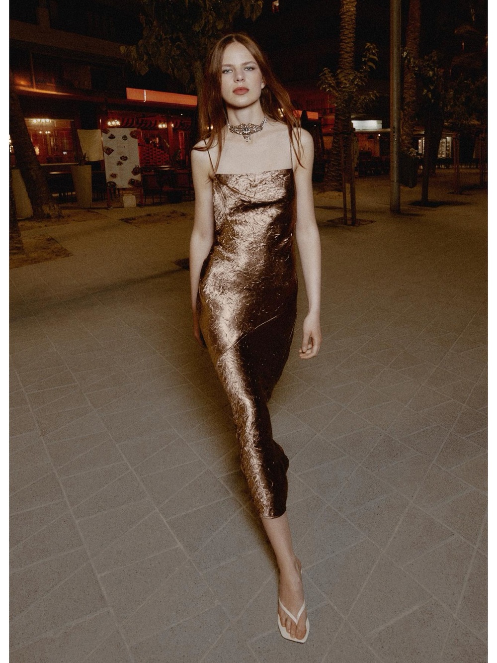 Zara Metallic Brown Midi Slip Dress